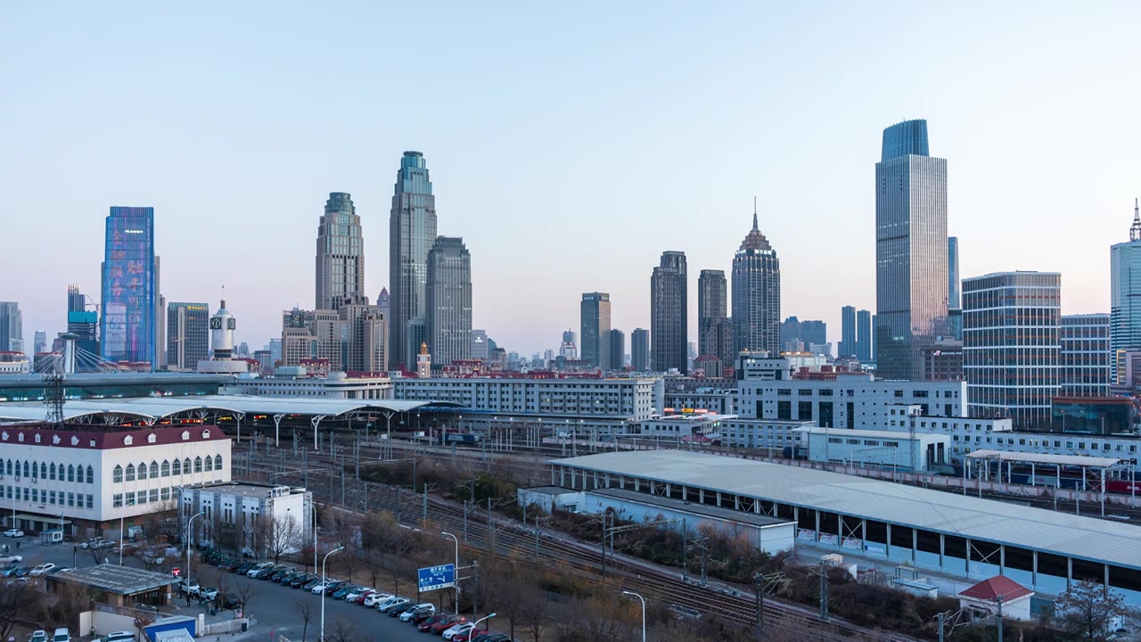 天津站津湾广场城市夜景日转夜延时视频素材