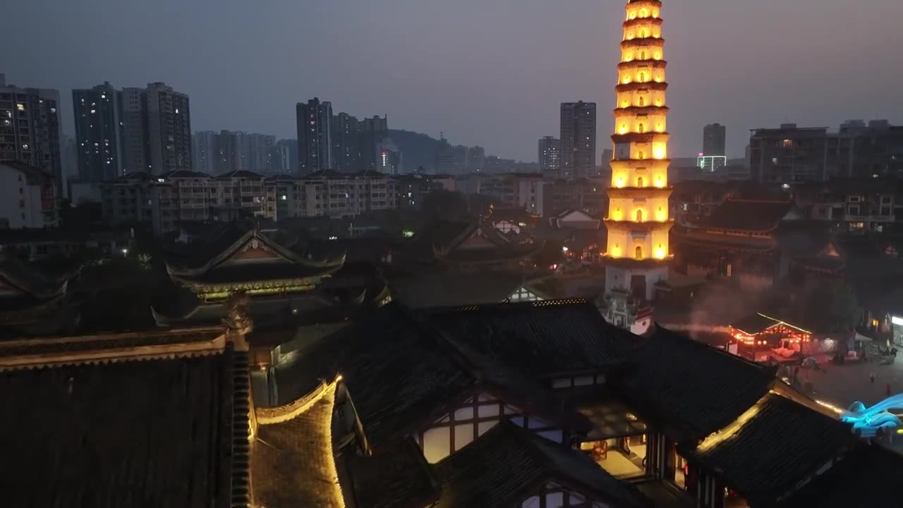 重庆市合川区文峰古街文峰塔航拍视频素材