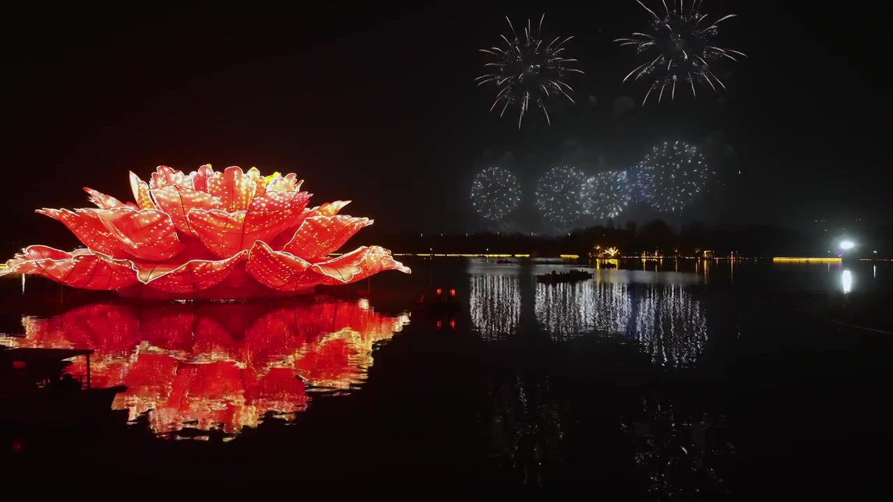 洛阳新年元宵节燃放烟火庆祝喜庆灯会牡丹旅游视频素材