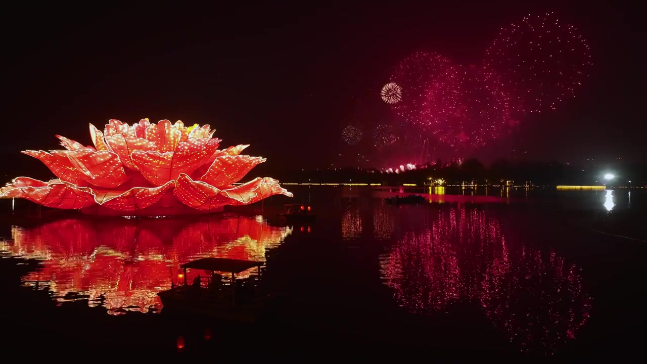 洛阳新年元宵节燃放烟火庆祝喜庆灯会牡丹旅游视频素材