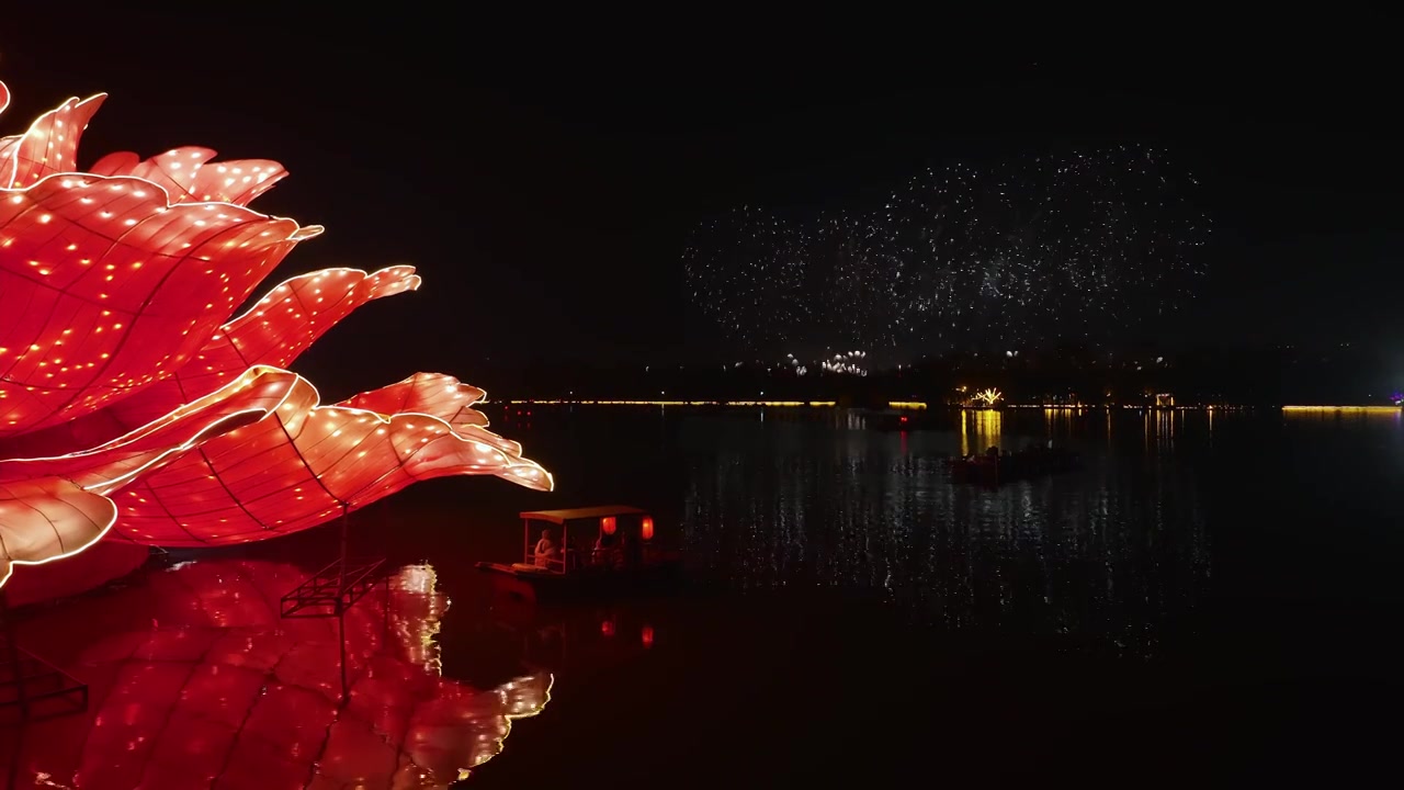 洛阳新年元宵节燃放烟火庆祝喜庆灯会牡丹旅游视频素材