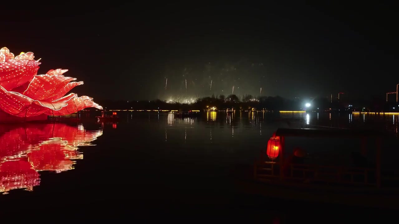 洛阳新年元宵节燃放烟火庆祝喜庆灯会牡丹旅游视频素材