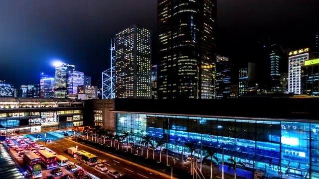 中国香港中环交通夜景视频下载