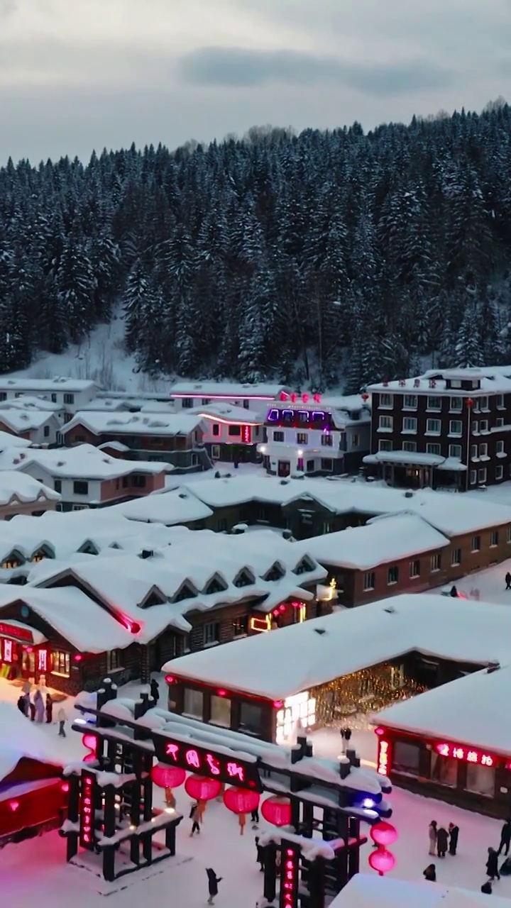 东北雪乡的夜景，东北旅游热门景点，雪乡的童话世界视频素材