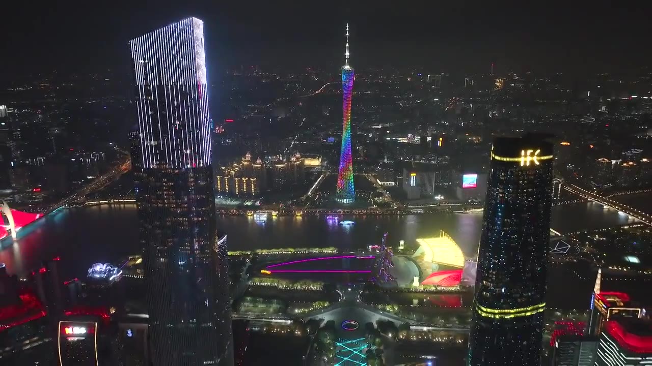 航拍广州珠江新城中轴线城市夜景视频素材