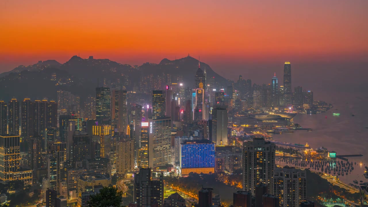 香港中环维多利亚港日转夜延时视频素材