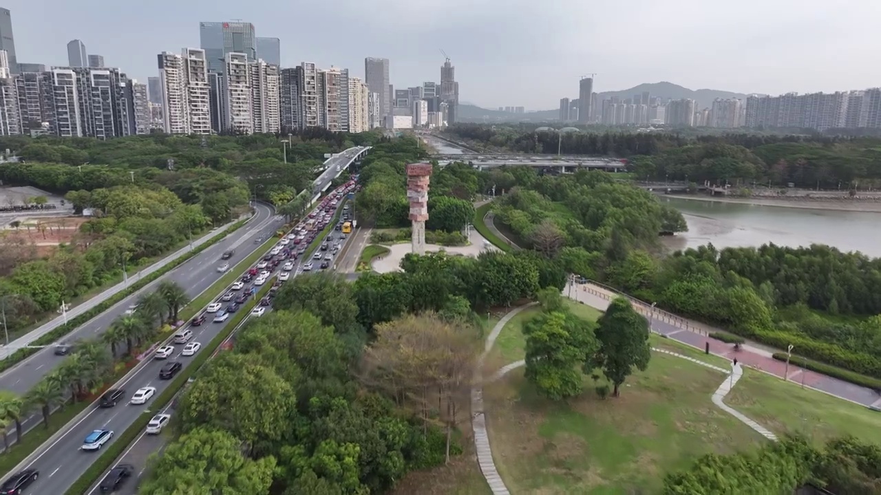 广东省深圳市南山区深圳人才公园华润大厦航拍视频素材