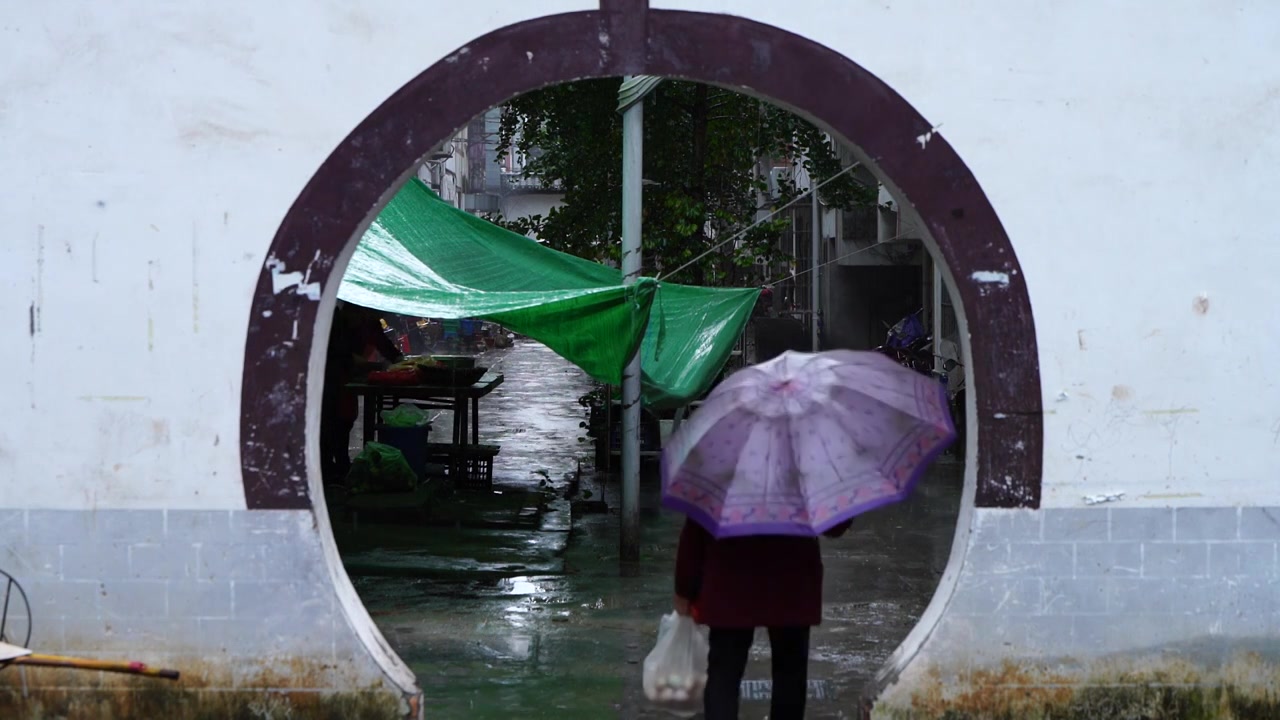 大雨中的小镇生活视频素材