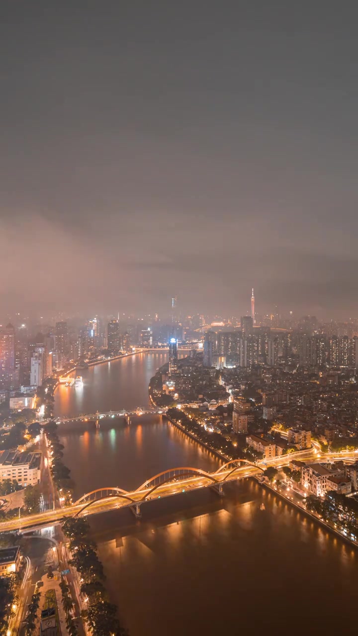 广州珠江和广州地标建筑的夜景视频素材