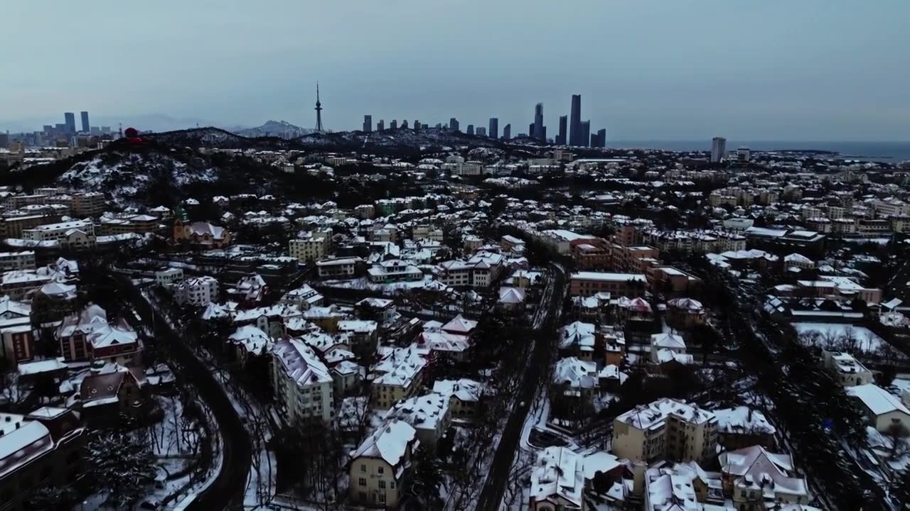 青岛城市雪景视频下载