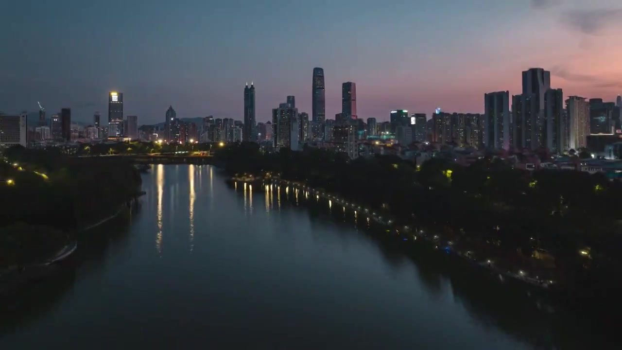 深圳罗湖区洪湖城市夜景航拍延时视频素材