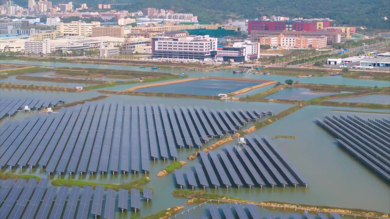 航拍珠海市金湾区水上光伏项目视频素材