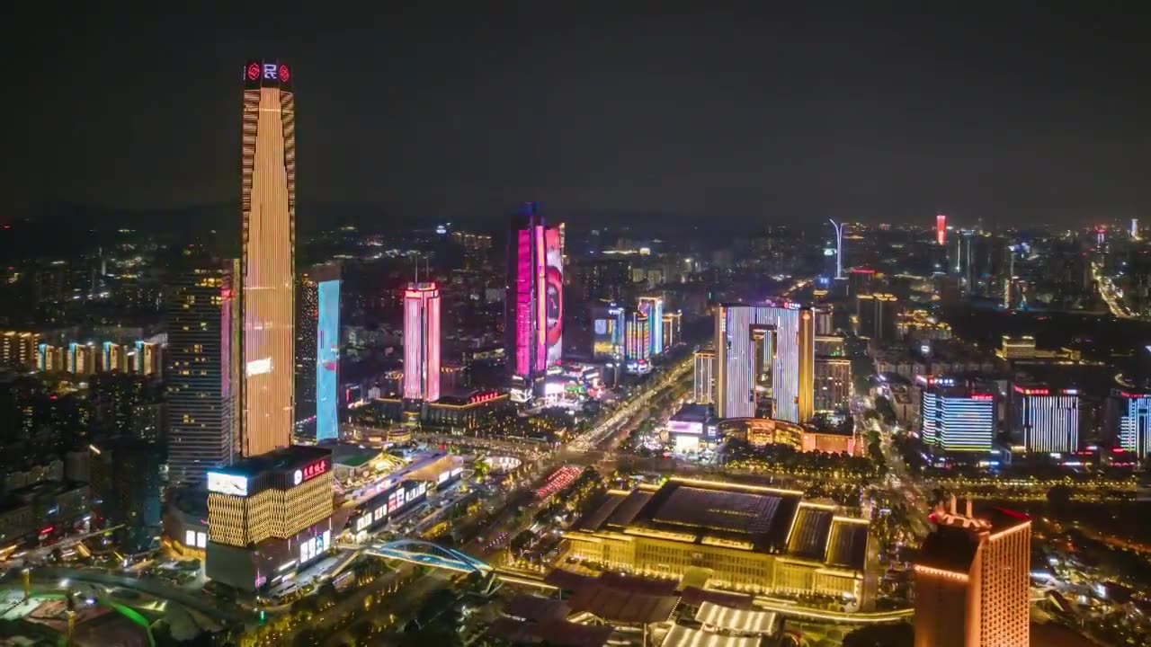 东莞鸿福路CBD夜景环绕延时视频素材