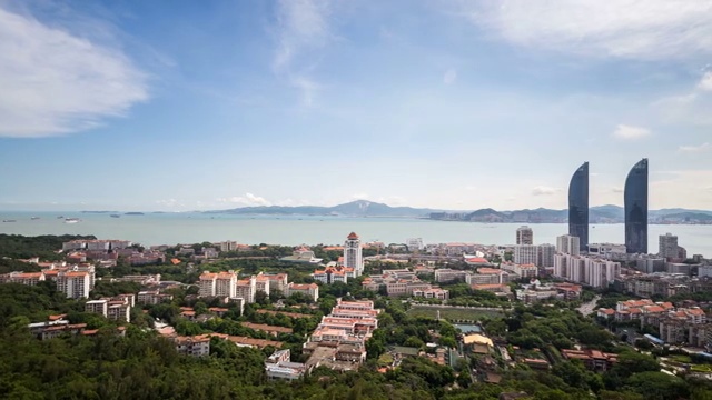 横摇镜头 世茂海峡大厦厦门大学南普陀寺漳州港全景延时摄影视频素材