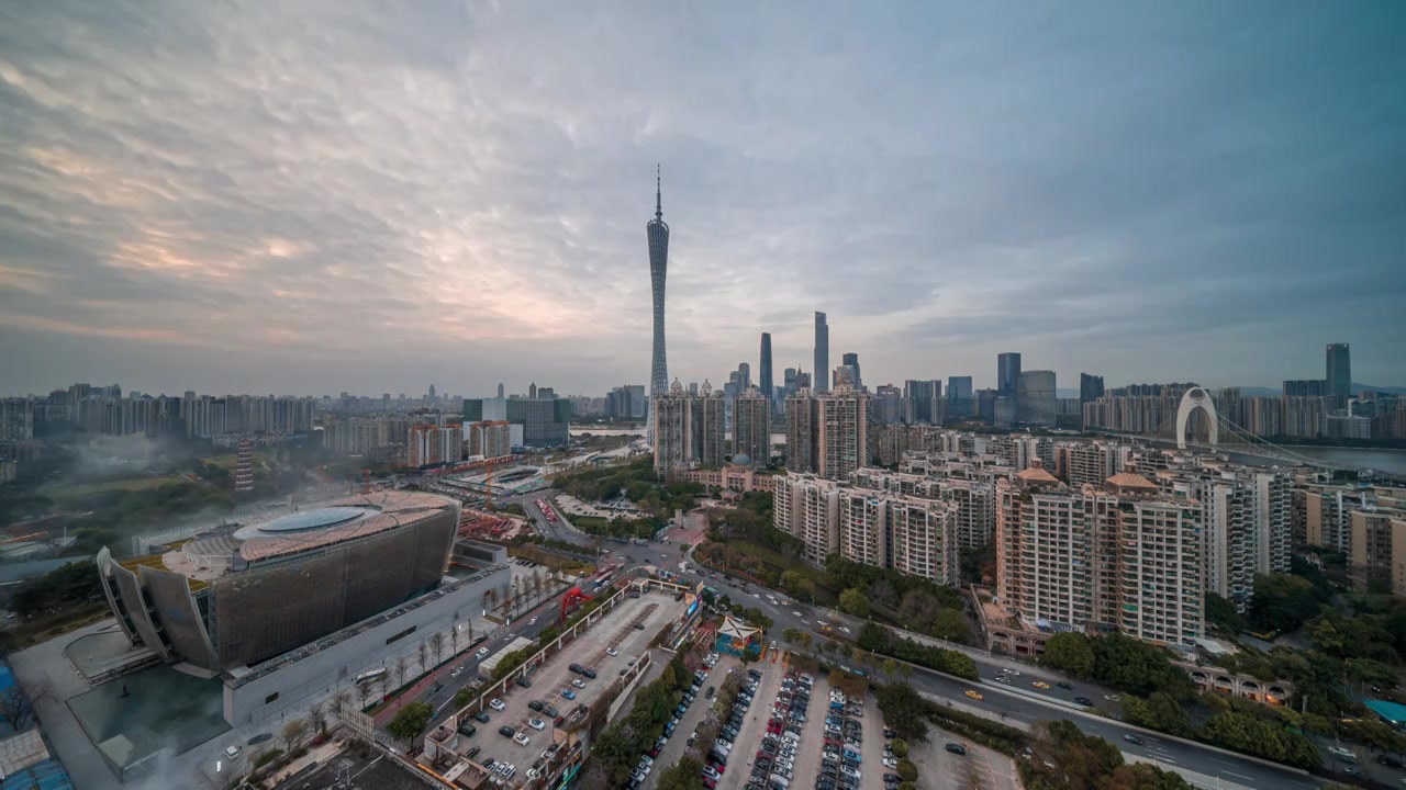 广州地标建筑日落视频素材