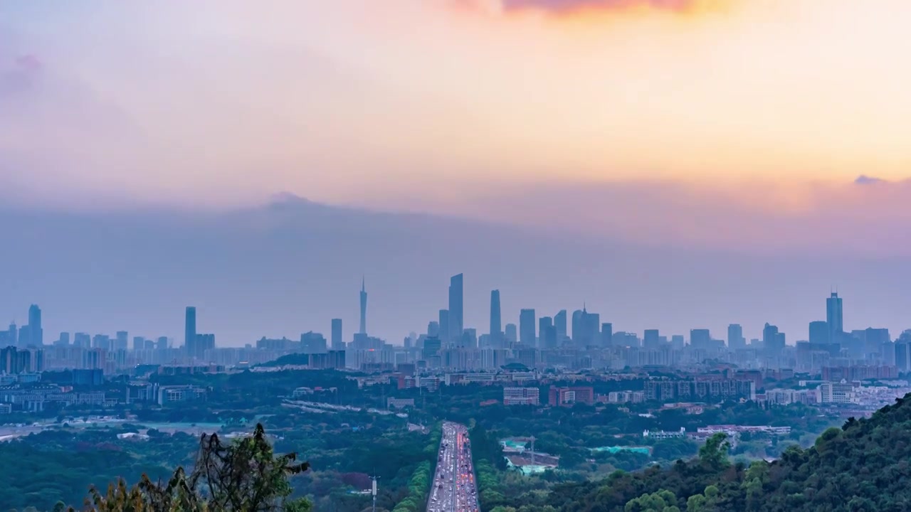 广州城市日落时间间隔视频素材