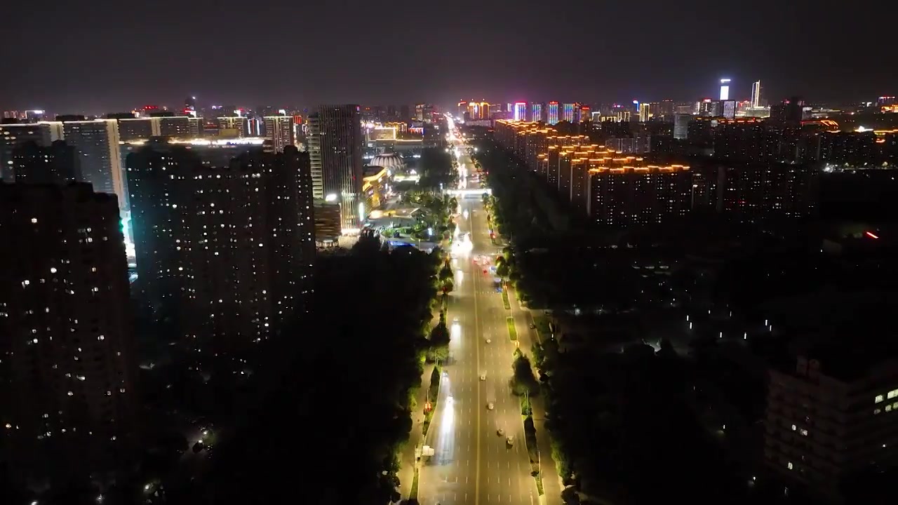 航拍宁夏银川城市街道夜景视频素材