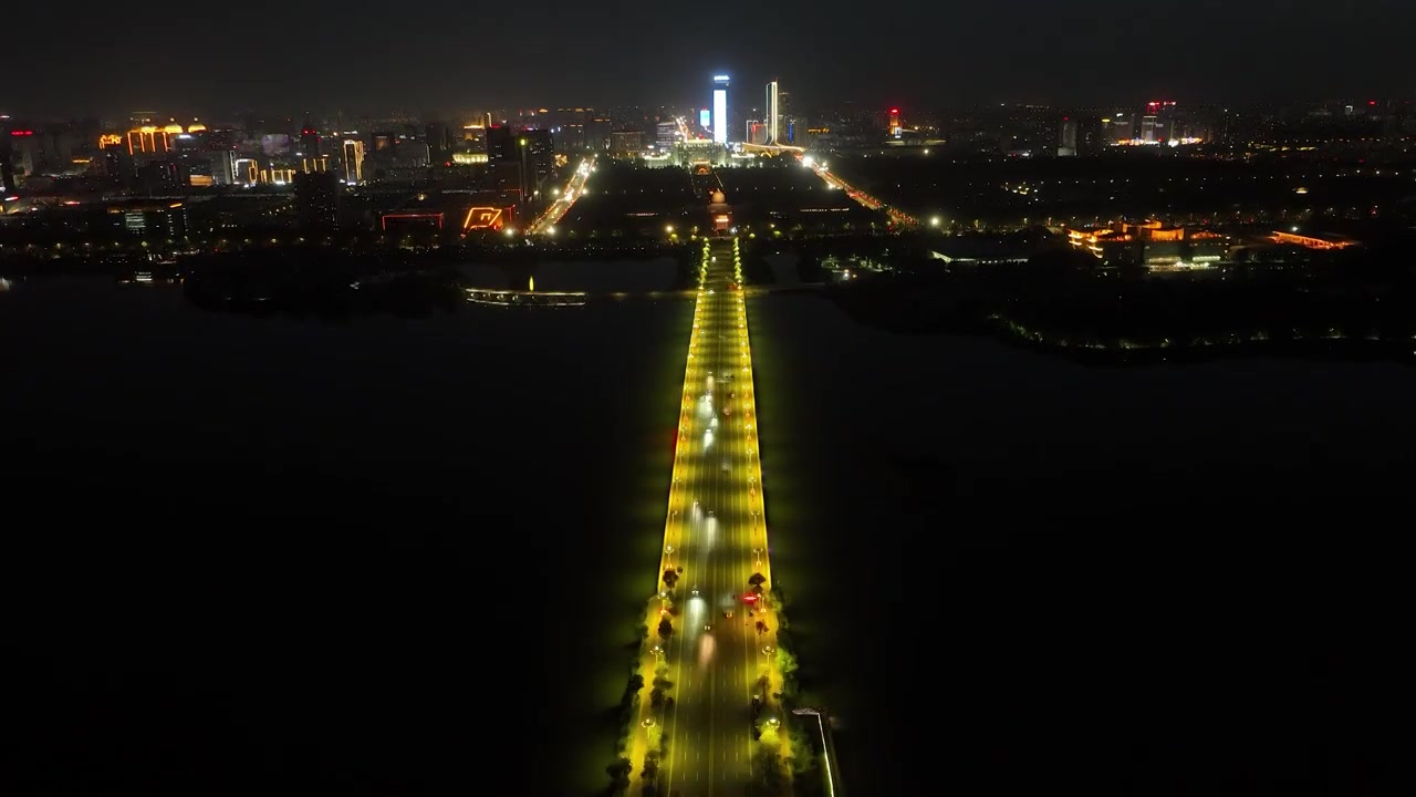 航拍宁夏银川城市街道夜景视频素材