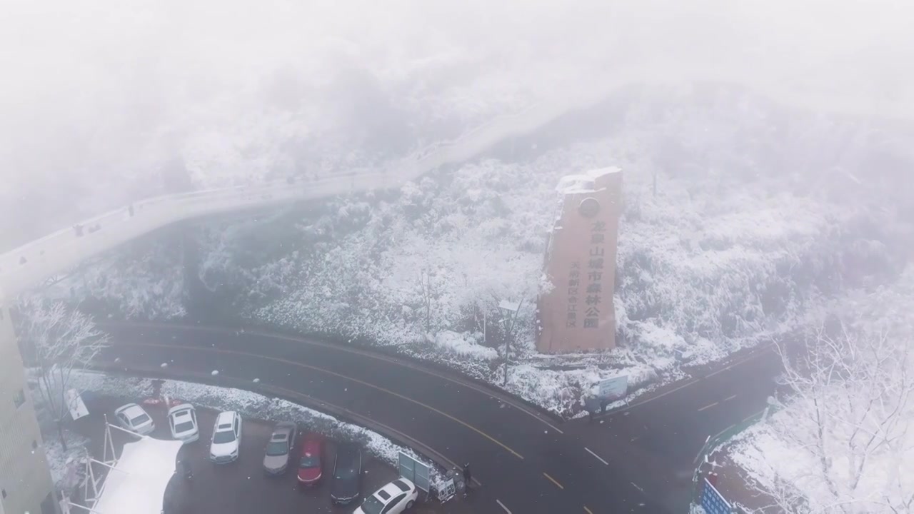 成都龙泉山冬季森林公园下雪视频素材