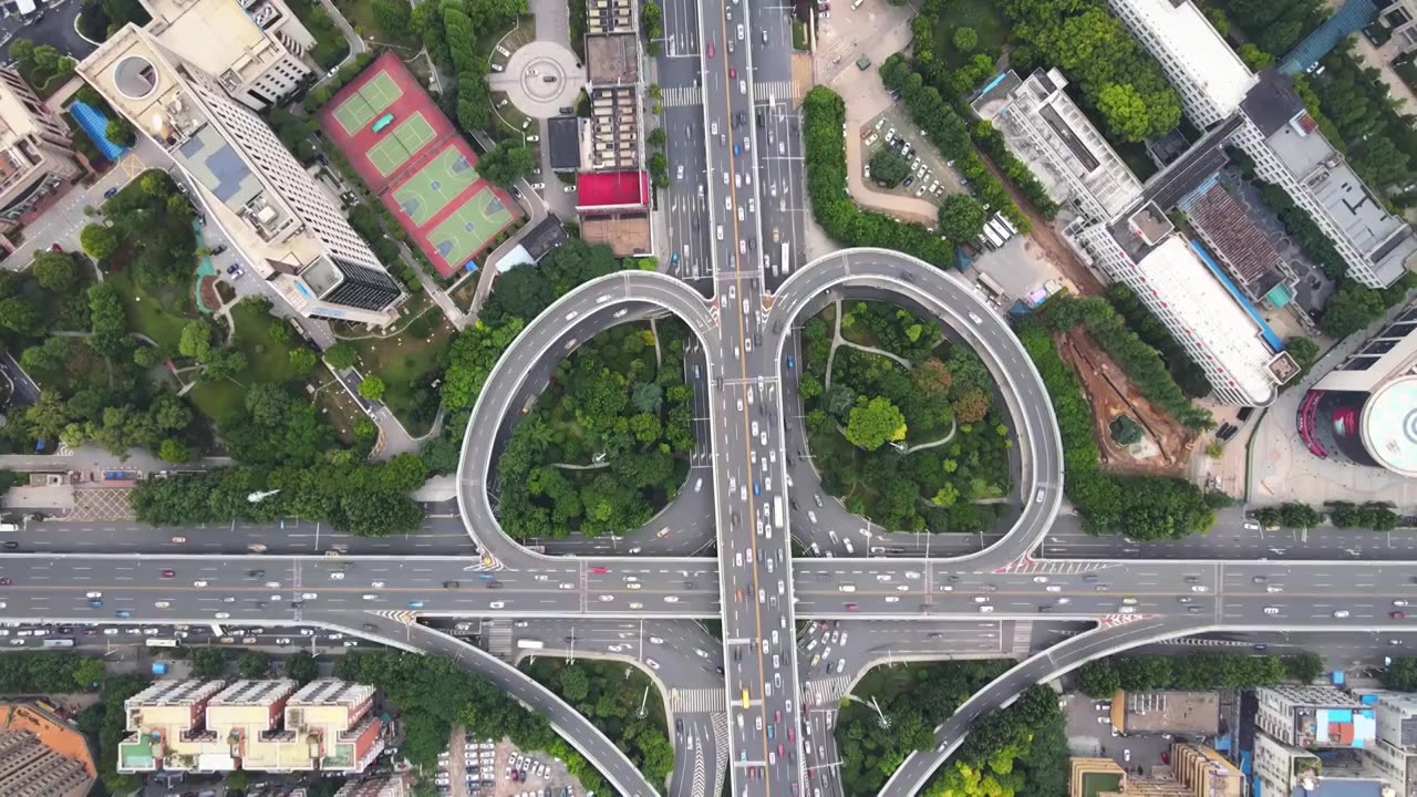 航拍城市高架桥道路车流街景视频素材