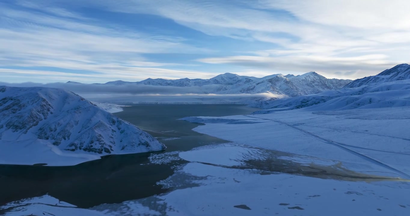 （延时）新疆帕米尔高原昆仑雪山白沙湖高原湖泊雪景航拍视频素材