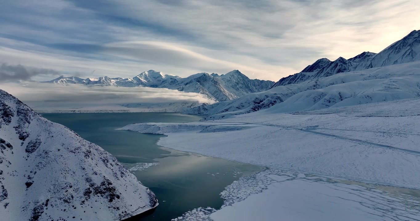 新疆帕米尔高原昆仑雪山白沙湖航拍视频素材