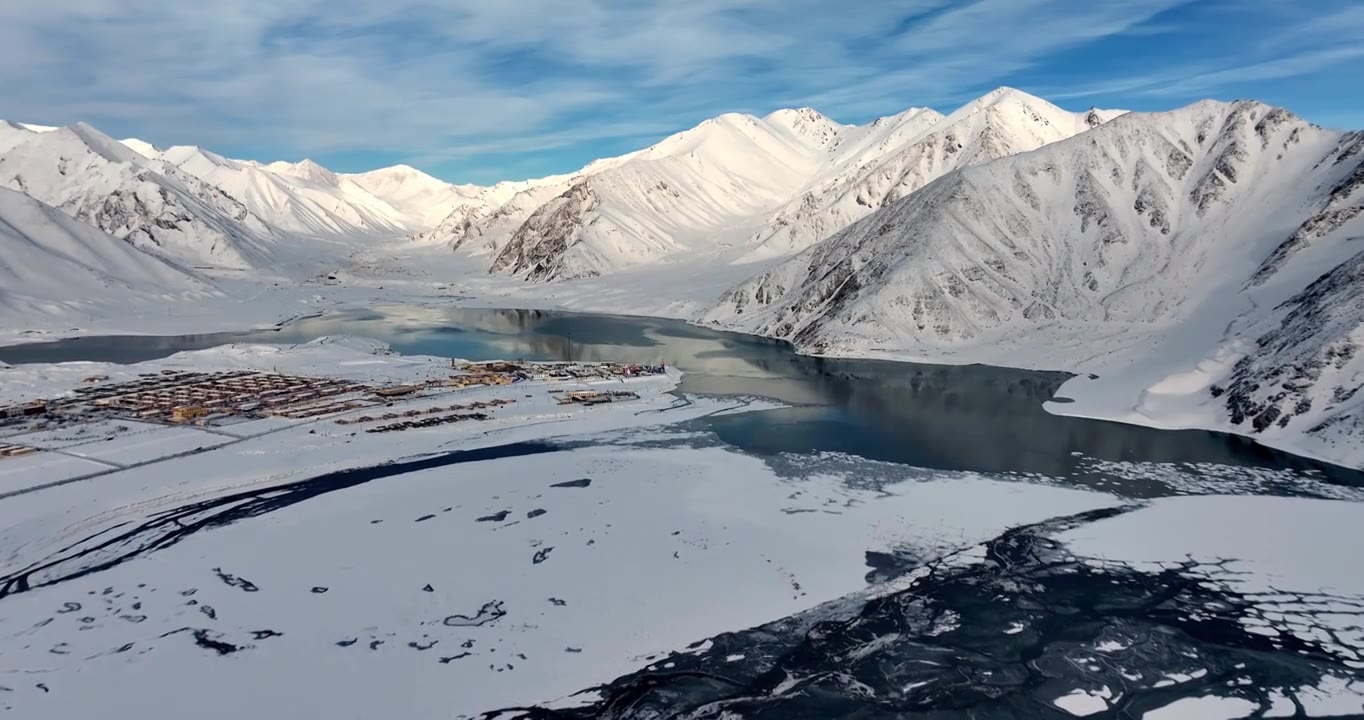 新疆帕米尔高原昆仑雪山白沙湖航拍视频素材