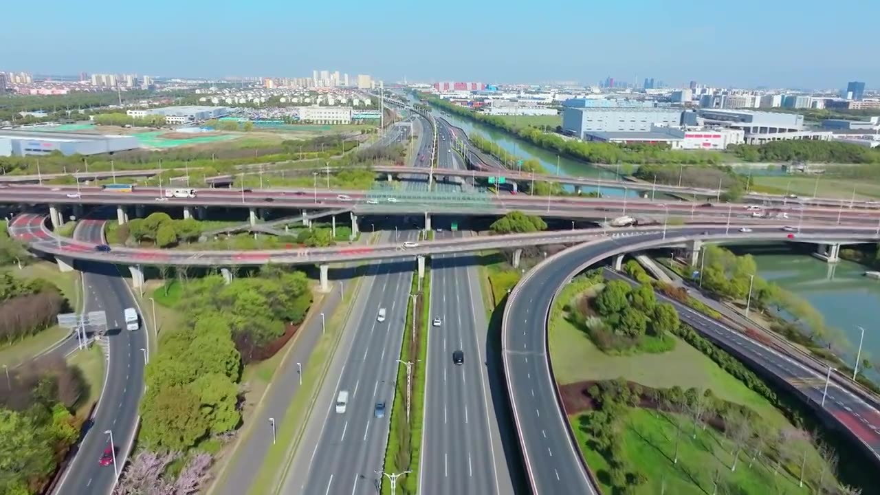 苏州工业园区中环东线与娄江快速路城市道路航拍视频素材