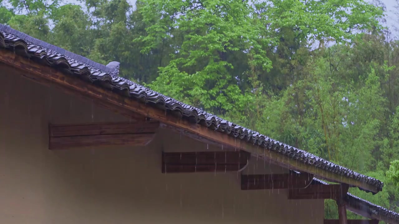 清明雨季江西赣州关西围屋中式氛围大雨空镜头视频素材