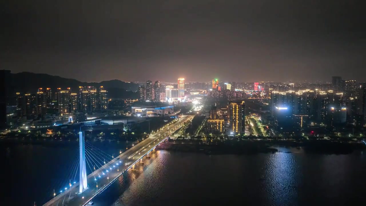 航拍广州南沙金茂湾灵山岛尖夜景延时视频素材