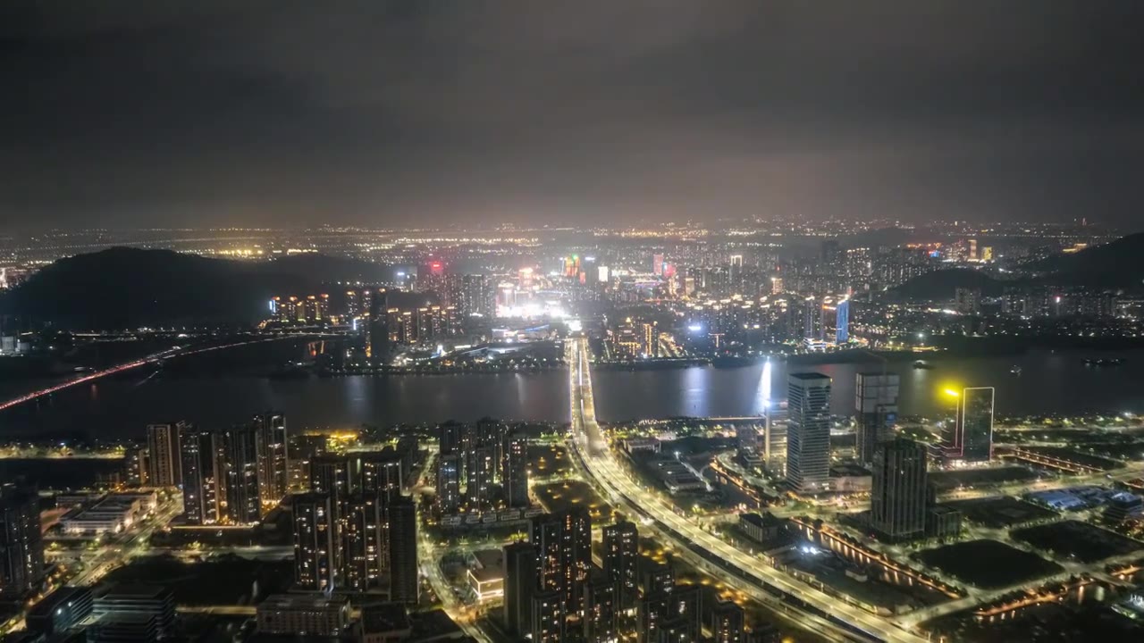 航拍广州南沙金茂湾灵山岛尖夜景延时视频素材