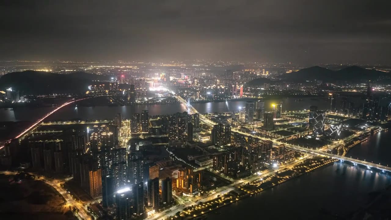 航拍广州南沙金茂湾灵山岛尖夜景延时视频素材