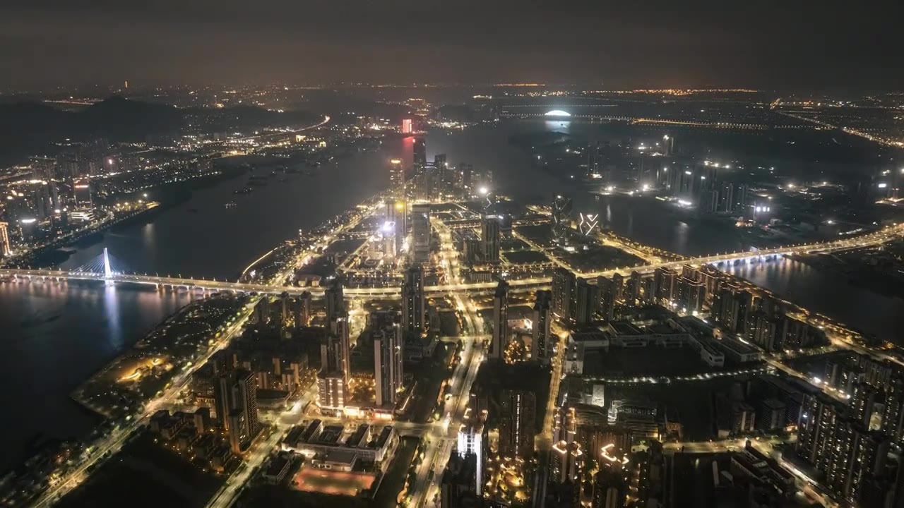 航拍广州南沙金茂湾灵山岛尖夜景延时视频素材