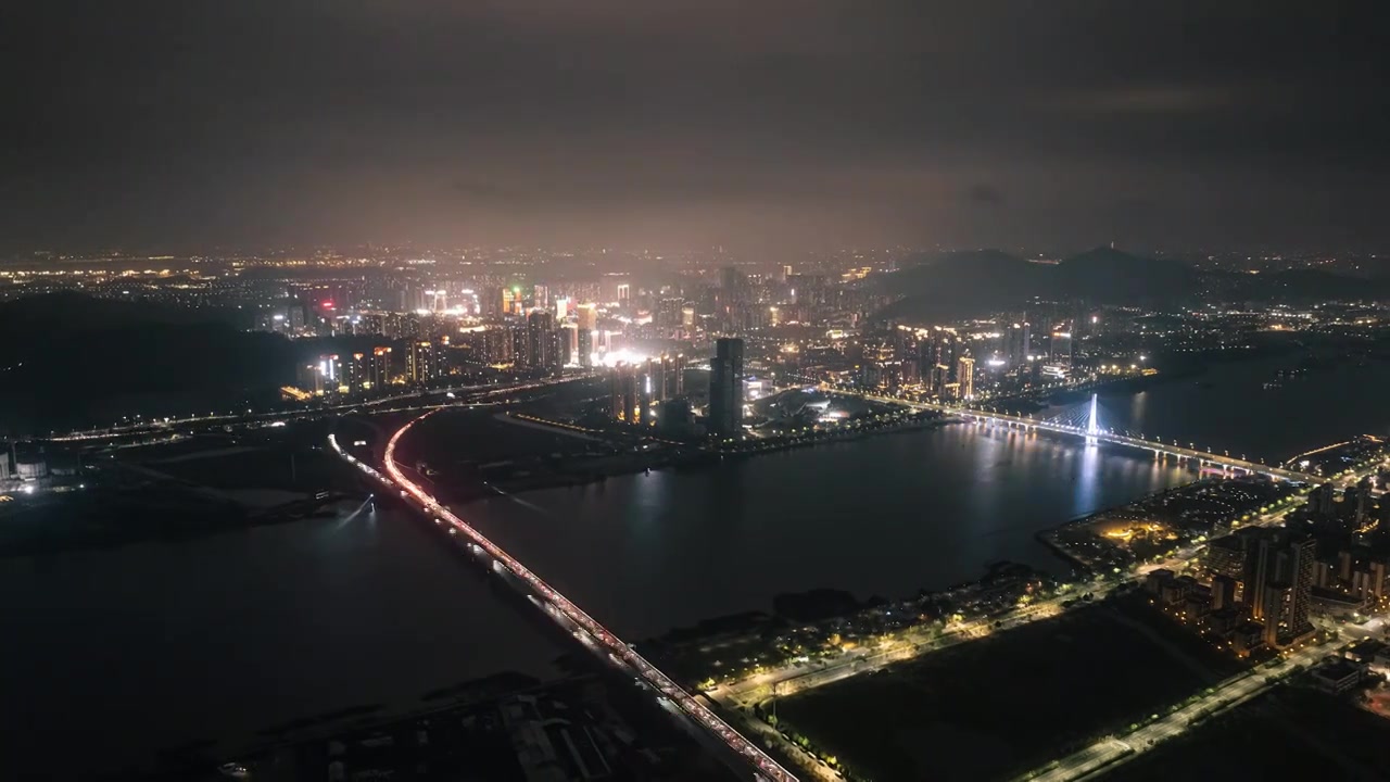 航拍广州南沙金茂湾灵山岛尖夜景延时视频素材