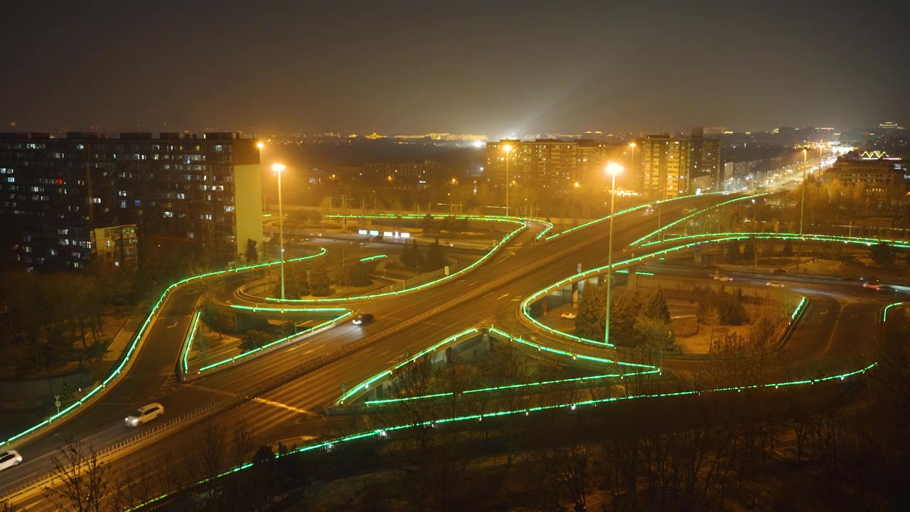 夜晚立交桥十字路口车流道路视频素材