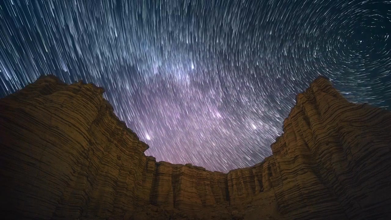 戈壁雅丹的星空星轨延时视频素材