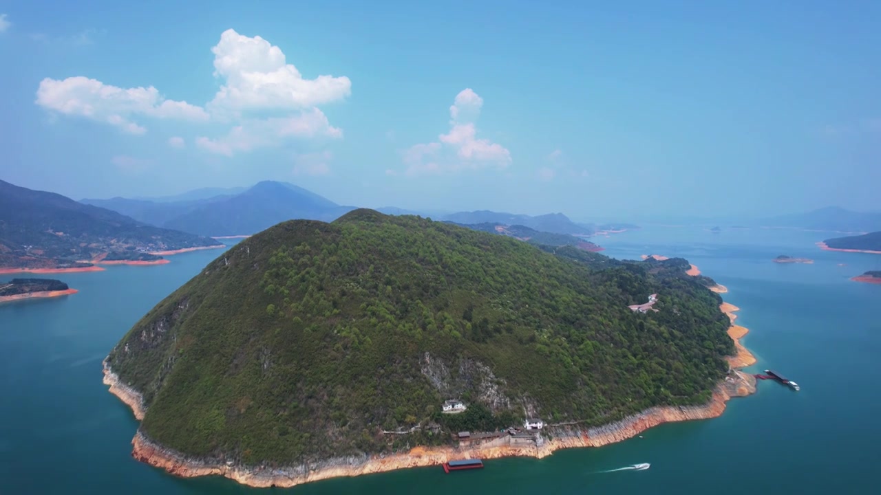 航拍湖南郴州旅游东江湖岛屿自然湖景视频素材