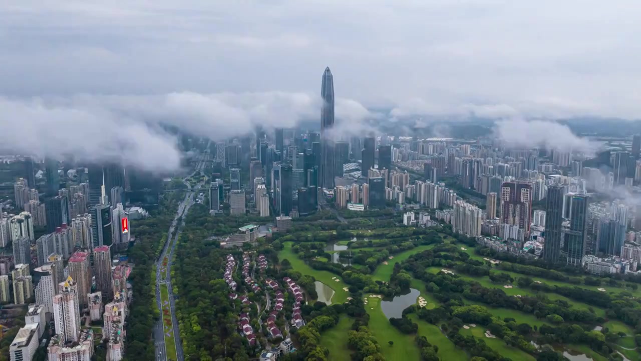 深圳城市高空云海航拍延时视频素材