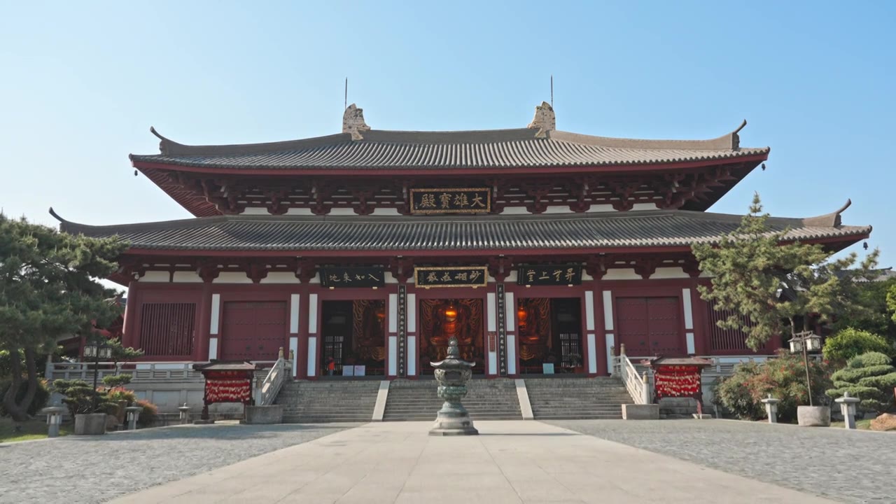 大雄宝殿寺庙上海嘉定南翔云翔寺中式建筑视频素材