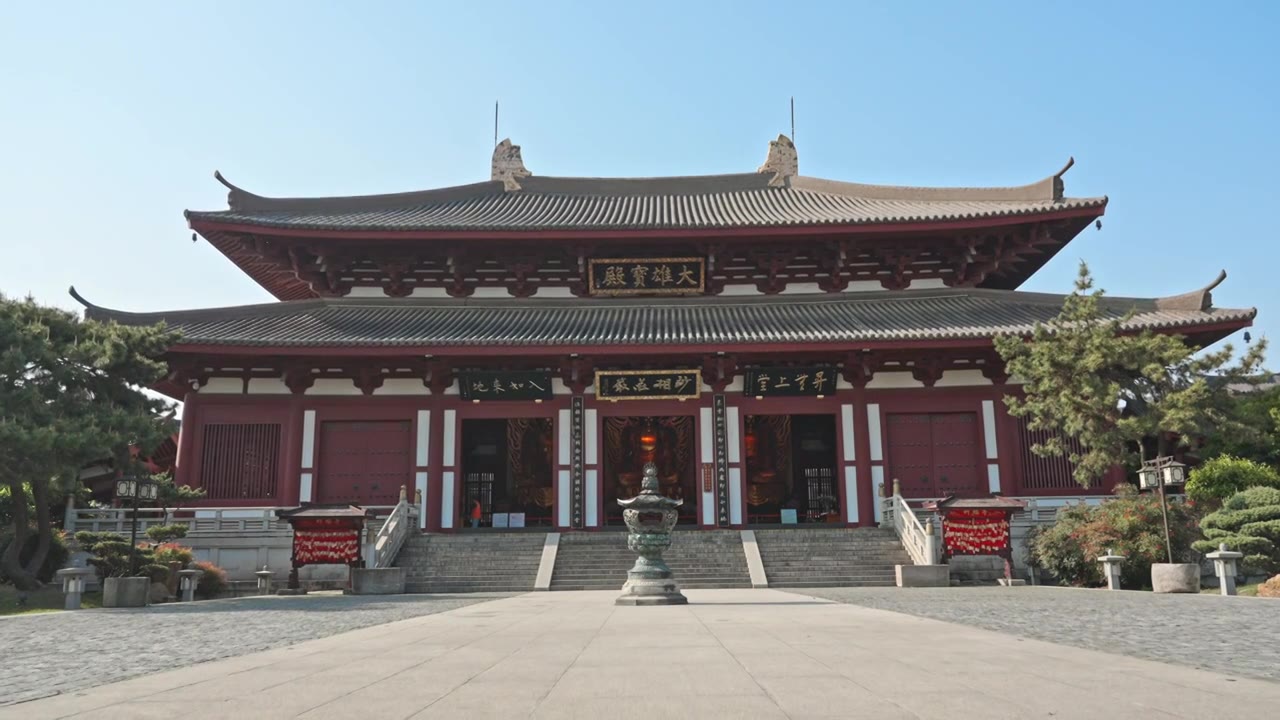 大雄宝殿寺庙上海嘉定南翔云翔寺中式建筑视频素材