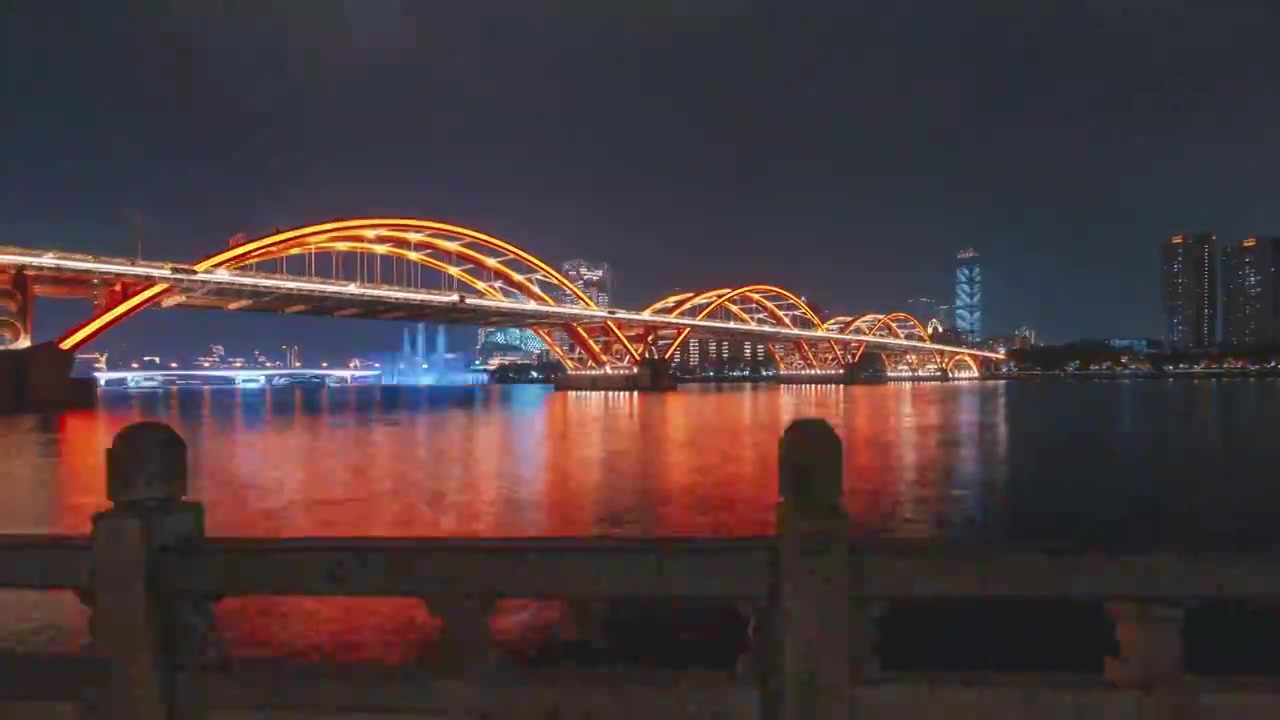 广西柳州文惠桥江滨夜景大范围延时视频素材