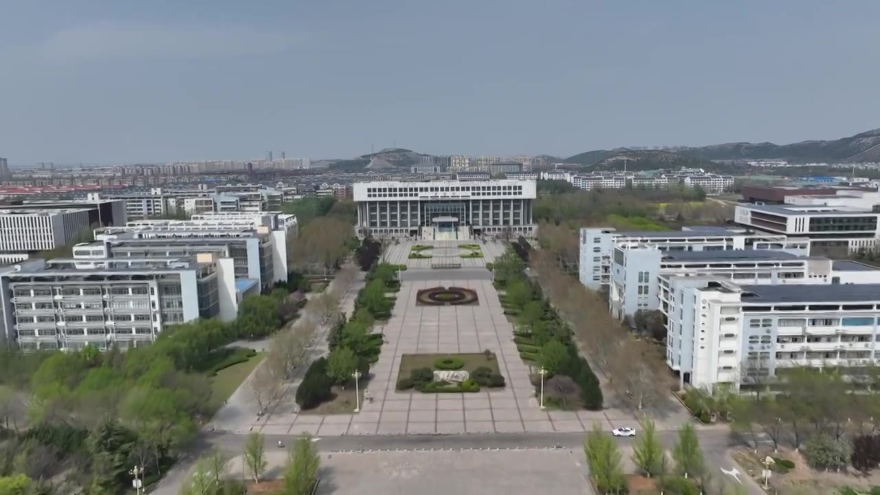 中国齐鲁工业大学长清校区（山东省科学院）图书馆航拍视频素材