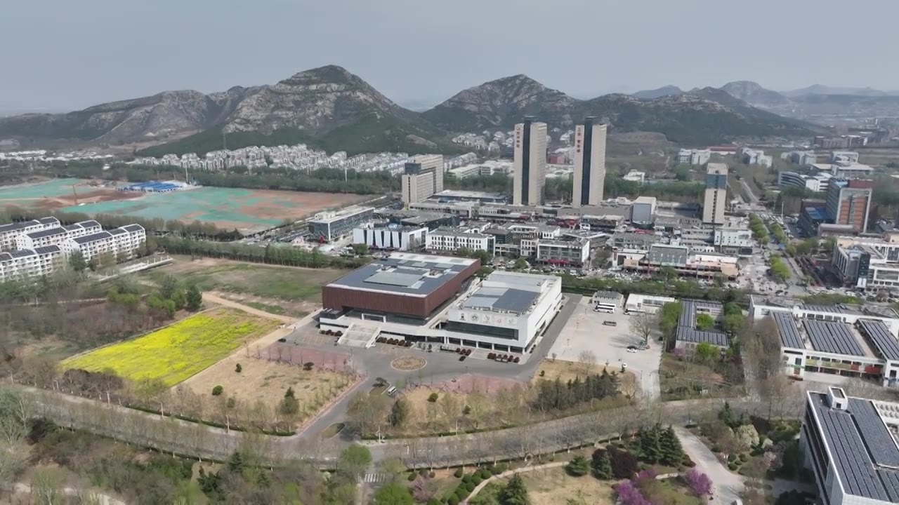 中国齐鲁工业大学长清校区（山东省科学院）艺体教学中心航拍视频素材