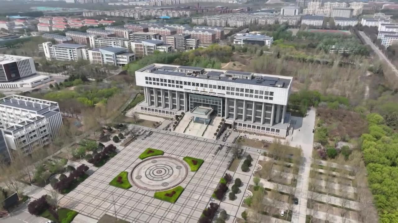 中国齐鲁工业大学长清校区（山东省科学院）图书馆航拍视频素材