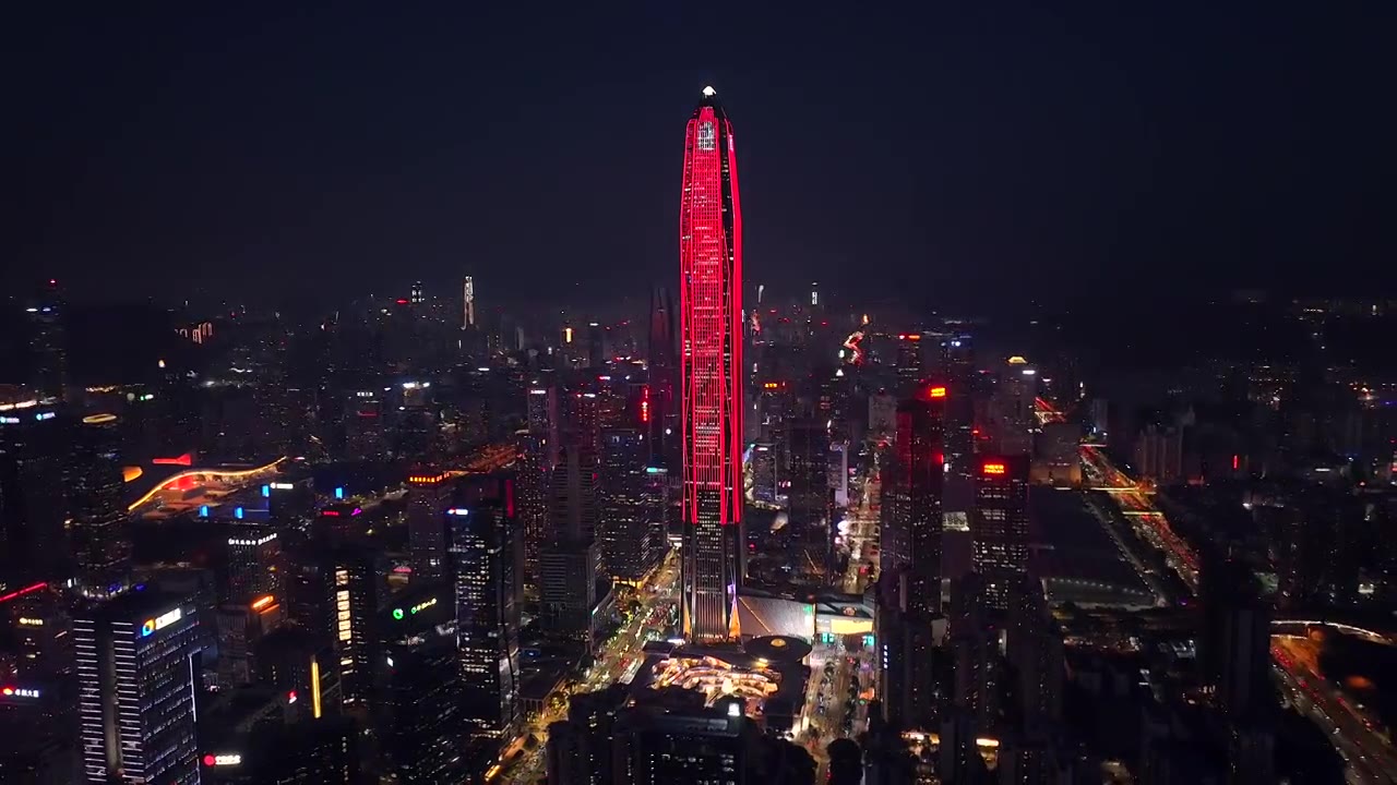 航拍深圳城市天际线建筑灯光夜景视频素材