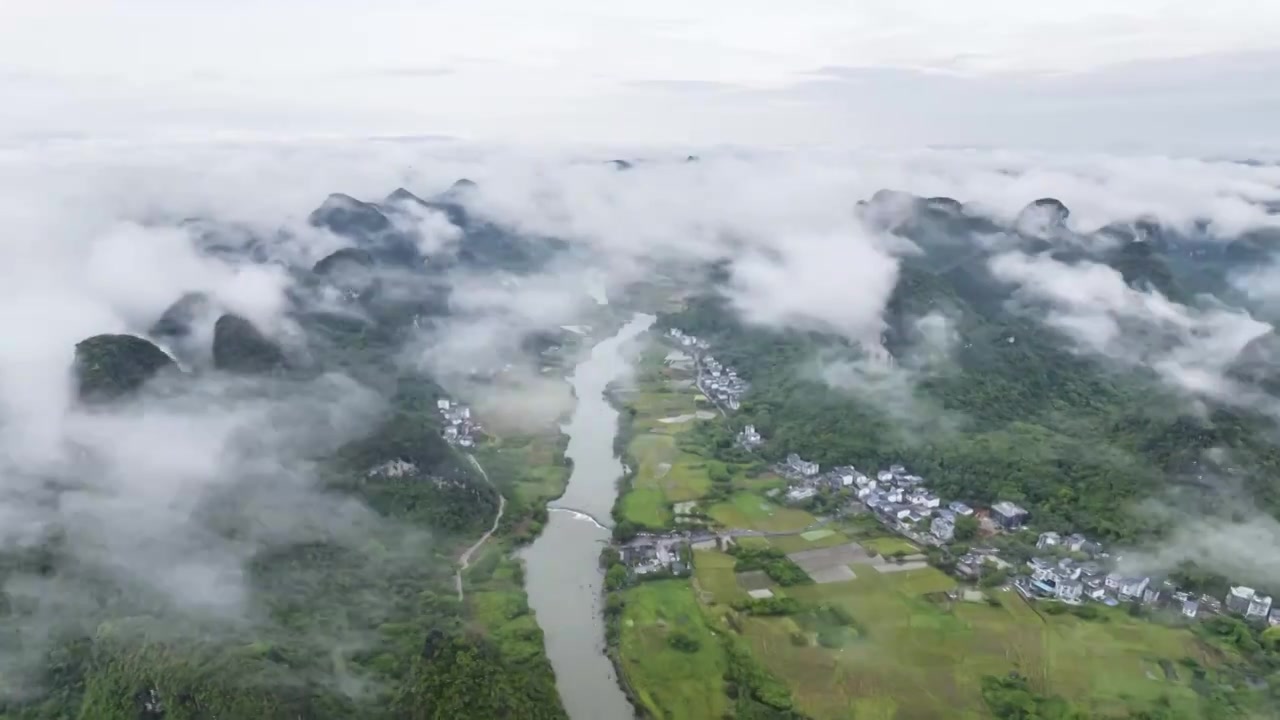 航拍延时阳朔遇龙河自然风光视频素材