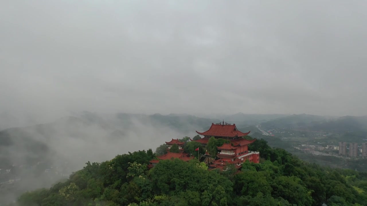 航拍南充市西山栖乐寺视频素材