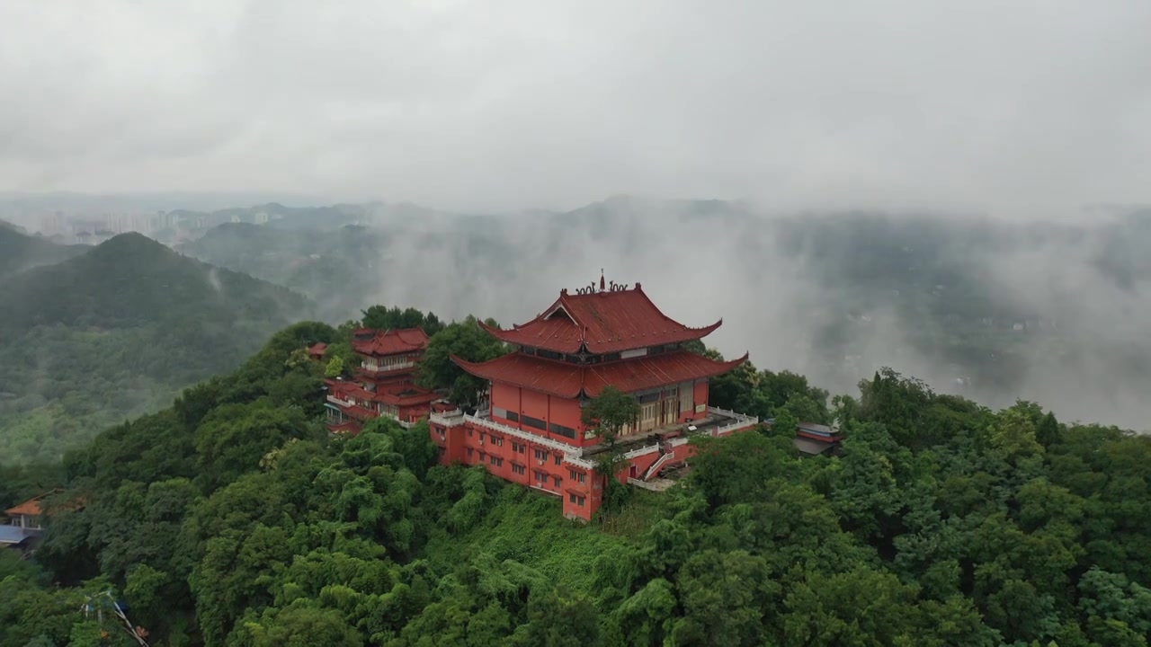 航拍南充市西山栖乐寺视频素材