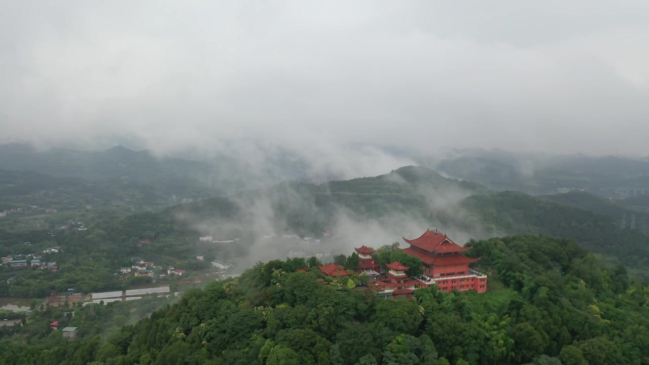 航拍南充市西山栖乐寺视频素材