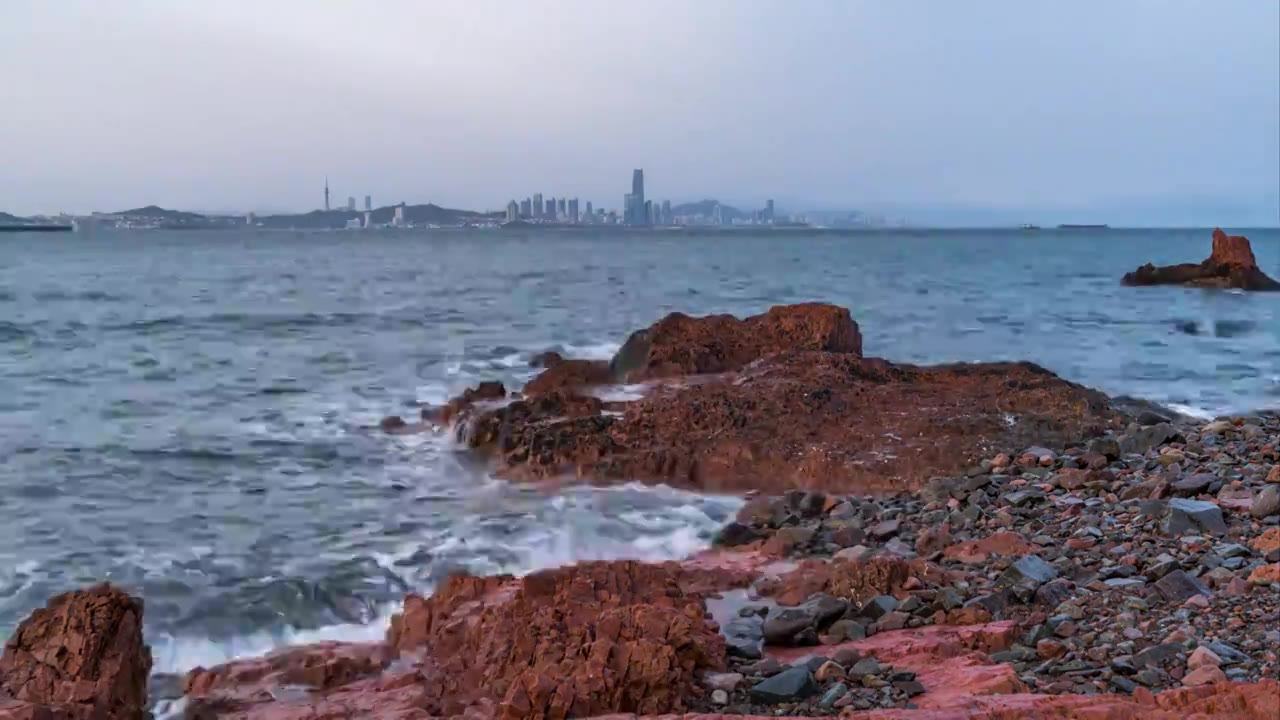 青岛海岸线日转夜延时视频素材